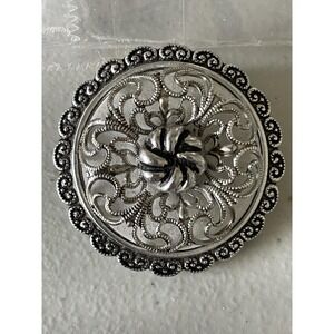 Vintage 50s Western Germany Victorian Round Silver Tone Filagree Scarf 1.5" Clip